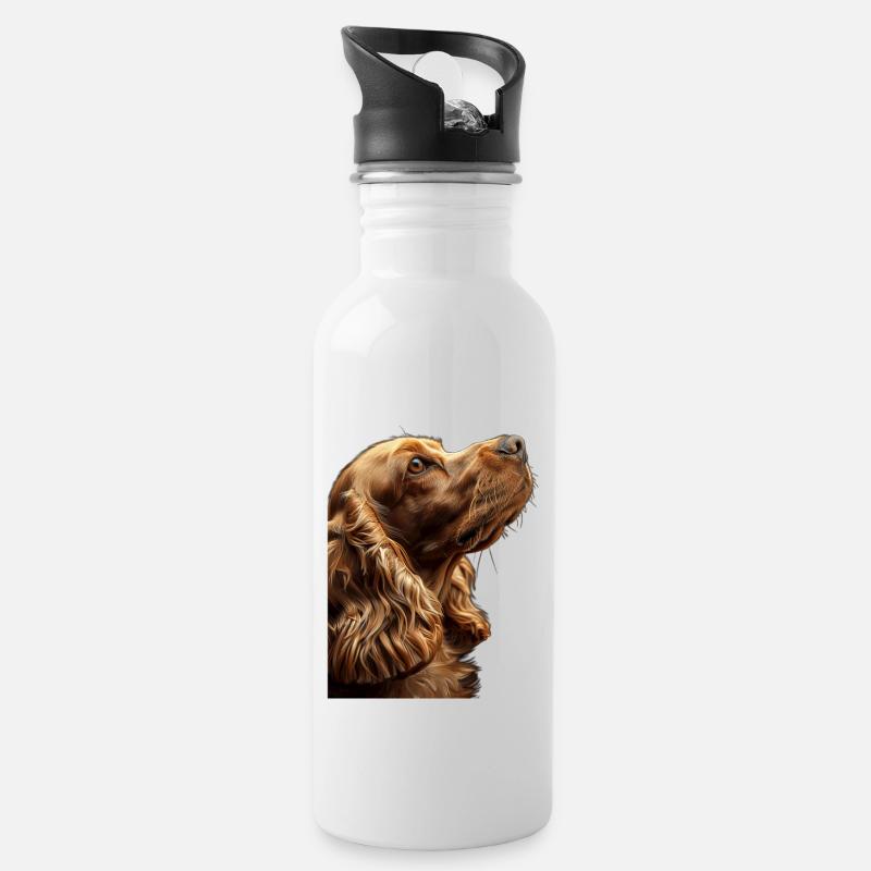 Cocker Spaniel - Trinkflasche mit integriertem Trinkhalm - Weiß