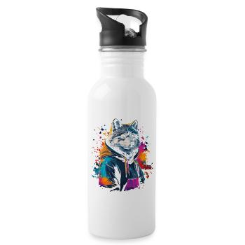 Hip Hop Wolf Vintage Urban Streetwear - Water bottle with straw - white - Right