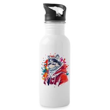 Hip Hop Wolf Vintage Urban Streetwear - Water bottle with straw - white - Right