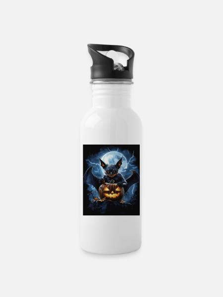 Halloween Geschenk Frauen Fledermaus Männer Kinder - Trinkflasche mit integriertem Trinkhalm - Weiß