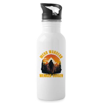 Mehr wandern - Weniger Sorgen - Trinkflasche mit integriertem Trinkhalm - Weiß - Rechts