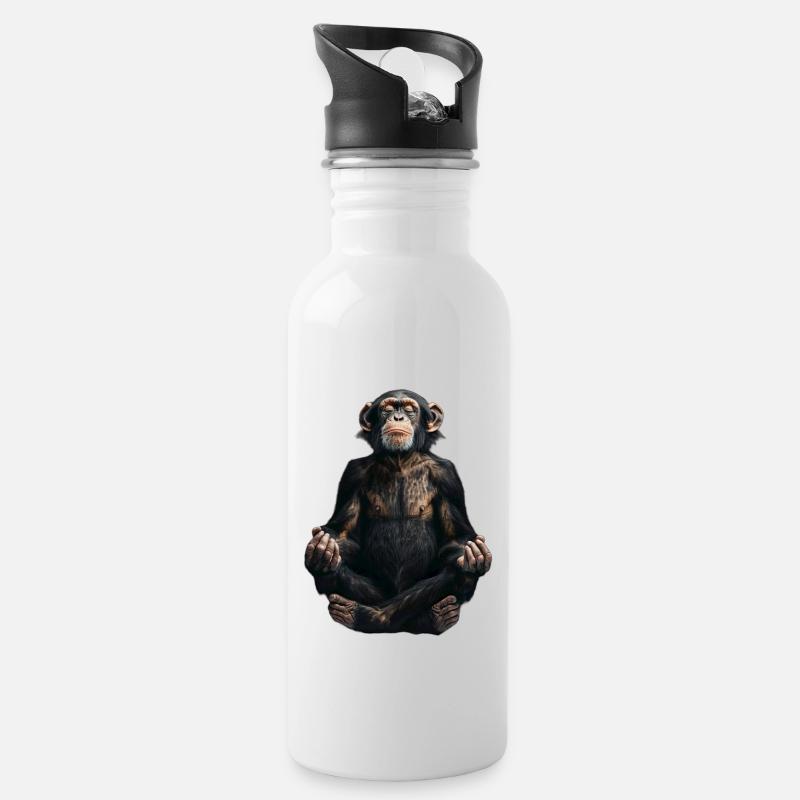 Schimpanse - Trinkflasche mit integriertem Trinkhalm - Weiß