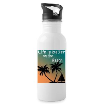 Life is better on the Beach - Trinkflasche mit integriertem Trinkhalm - Weiß - Rechts