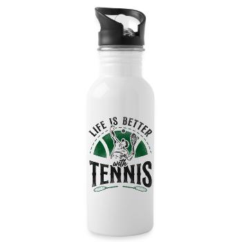 Drôle de joueur de tennis raquette la vie est - Gourde avec paille intégrée - blanc - Droite