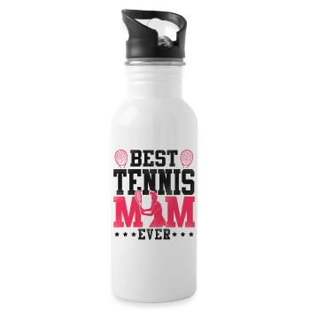 Funny Tennis Player Racket Mom - Water bottle with straw - white - Right