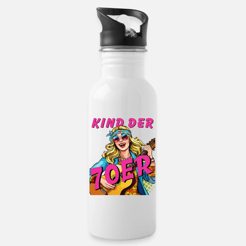 FRAU KIND DER 70er - Trinkflasche mit integriertem Trinkhalm - Weiß