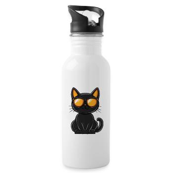 Katze Halloween Kater Cool - Trinkflasche mit integriertem Trinkhalm - Weiß - Rechts