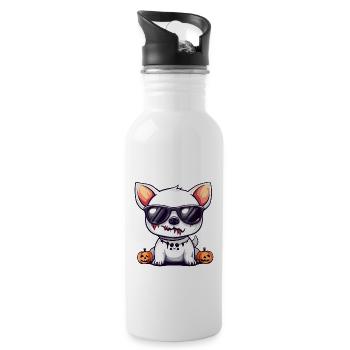Hund Halloween Zombie Cool - Trinkflasche mit integriertem Trinkhalm - Weiß - Rechts