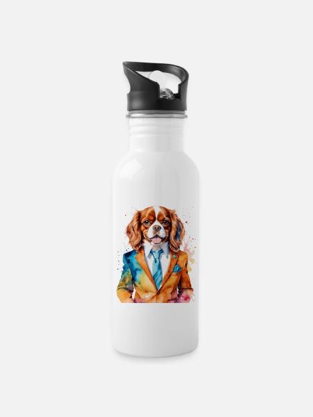 Cavalier King Charles Spaniel Suit Dog Print - Water bottle with straw - white