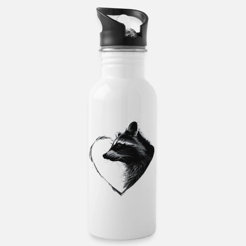 Waschbär - Trinkflasche mit integriertem Trinkhalm - Weiß