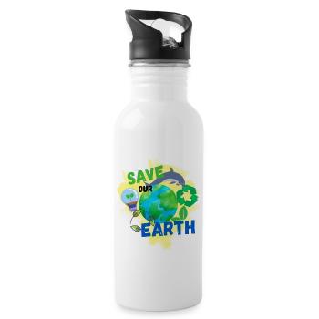 Save Our Earth - Water bottle with straw - white - Right
