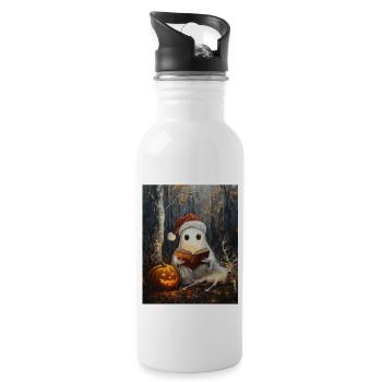 Halloween Geschenk Geist mit Weihnachtsmütze Deko - Trinkflasche mit integriertem Trinkhalm - Weiß - Rechts