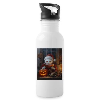 Halloween Gift Ghost with Christmas Hat Decoration - Water bottle with straw - white - Right