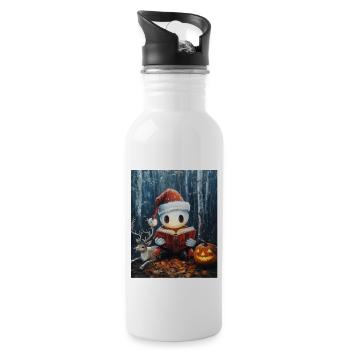 Halloween Gift Ghost with Christmas Hat Decoration - Water bottle with straw - white - Right