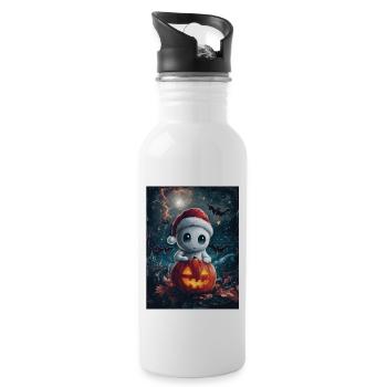 Halloween Geschenk Geist mit Weihnachtsmütze Deko - Trinkflasche mit integriertem Trinkhalm - Weiß - Rechts
