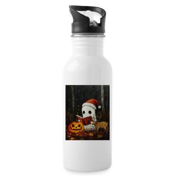 Halloween Gift Ghost with Christmas Hat Decoration - Water bottle with straw - white - Right