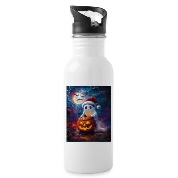 Halloween Geschenk Geist mit Weihnachtsmütze Deko - Trinkflasche mit integriertem Trinkhalm - Weiß - Rechts
