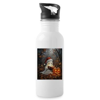 Halloween Gift Ghost with Christmas Hat Decoration - Water bottle with straw - white - Right