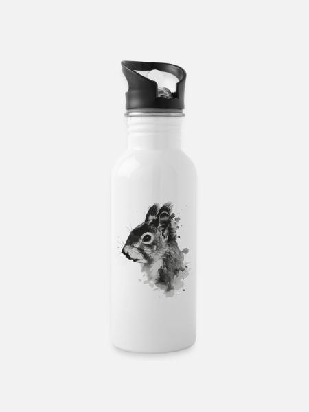 Eichhörnchen - Trinkflasche mit integriertem Trinkhalm - Weiß