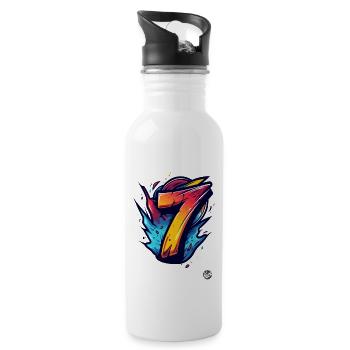 Knalliges "7" Design mit explosiven Farben - Trinkflasche mit integriertem Trinkhalm - Weiß - Rechts