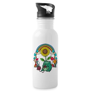 Garten Frosch Frösche Regenbogen Kröte Stricken - Trinkflasche mit integriertem Trinkhalm - Weiß - Rechts