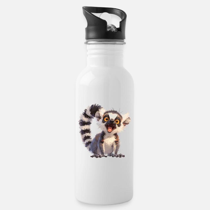 Lemuren Lemurs Lemur - Trinkflasche mit integriertem Trinkhalm - Weiß