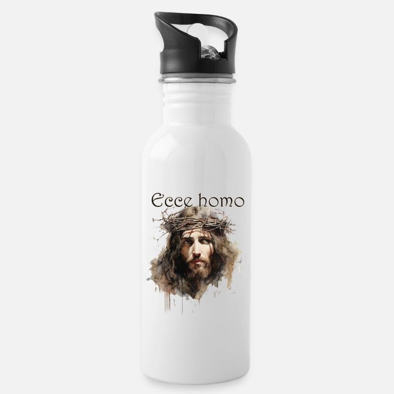 Ecce homo - Trinkflasche mit integriertem Trinkhalm - Weiß