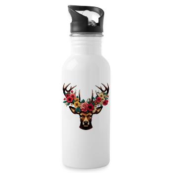 Cerf avec des fleurs - Gourde avec paille intégrée - blanc - Droite