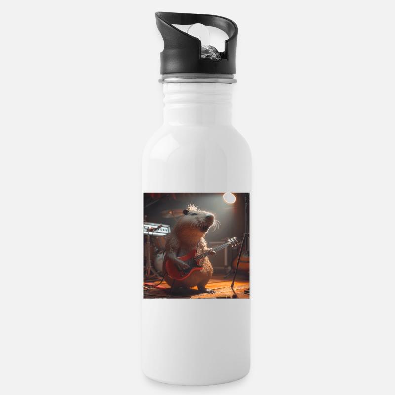 Wasserschwein - Trinkflasche mit integriertem Trinkhalm - Weiß