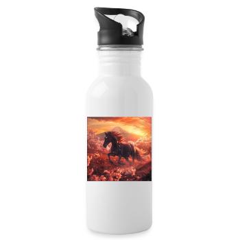 Pferd - Trinkflasche mit integriertem Trinkhalm - Weiß - Rechts