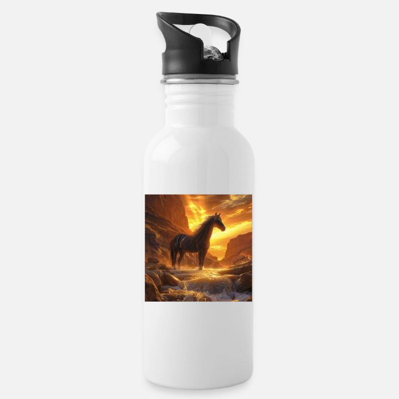 Pferd - Trinkflasche mit integriertem Trinkhalm - Weiß