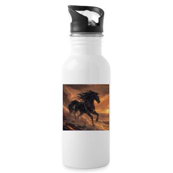 Pferd - Trinkflasche mit integriertem Trinkhalm - Weiß - Rechts
