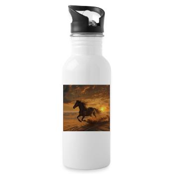 Pferd - Trinkflasche mit integriertem Trinkhalm - Weiß - Rechts