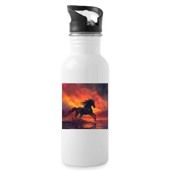 Pferd - Trinkflasche mit integriertem Trinkhalm - Weiß - Rechts
