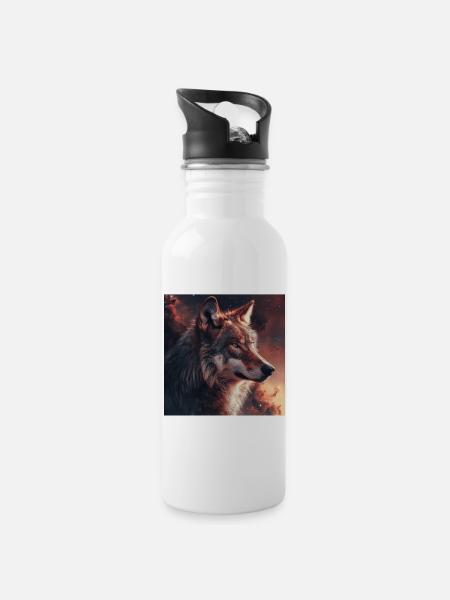 Wolf - Trinkflasche mit integriertem Trinkhalm - Weiß
