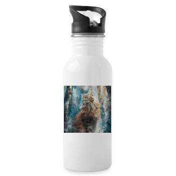 Katze - Trinkflasche mit integriertem Trinkhalm - Weiß - Rechts