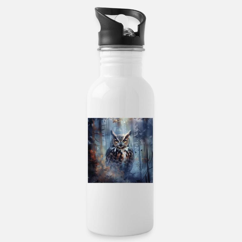 Eule - Trinkflasche mit integriertem Trinkhalm - Weiß