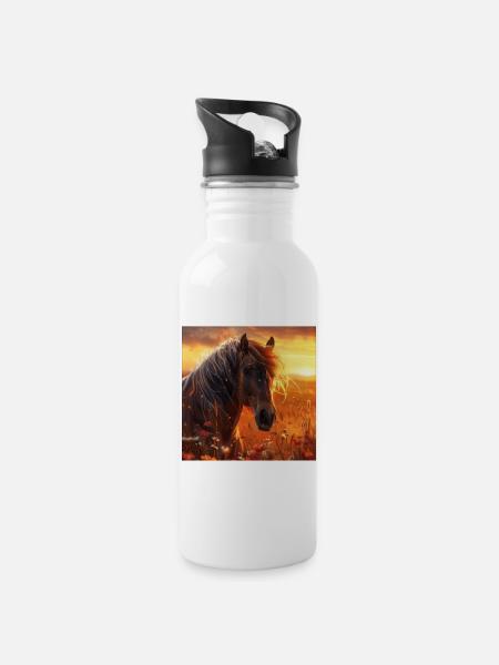 Horse - Water bottle with straw - white