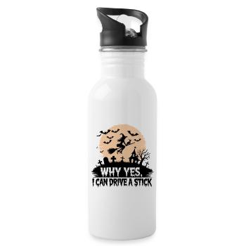 Why Yes I Can Drive a Stick Funny Witch Halloween - Water bottle with straw - white - Right