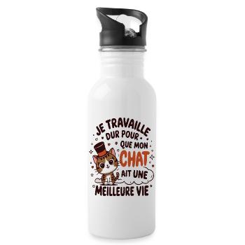 Idée cadeau humour design chat mignon - Gourde avec paille intégrée - blanc - Droite