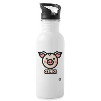 Kleines Schweinchen das Oink Schwein - Trinkflasche mit integriertem Trinkhalm - Weiß - Rechts