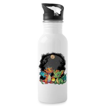mystisch Drache Drachen Märchen Märchenfigur - Trinkflasche mit integriertem Trinkhalm - Weiß - Rechts