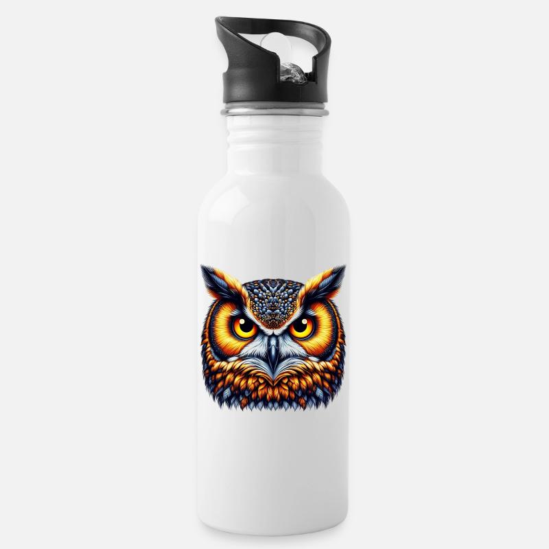 Eule - Trinkflasche mit integriertem Trinkhalm - Weiß