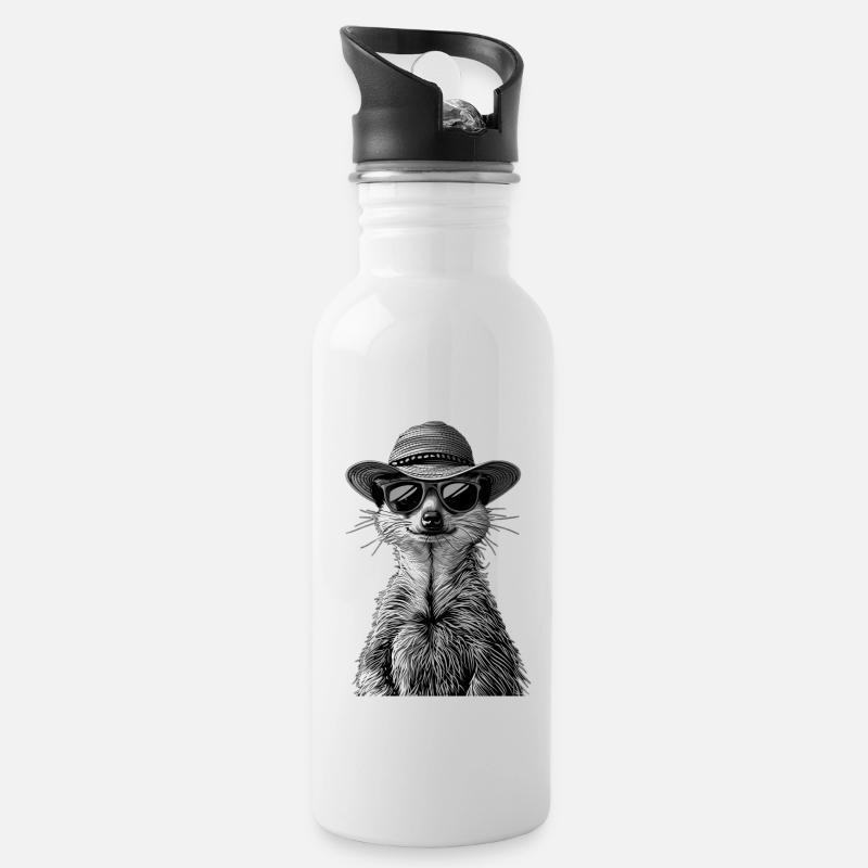 Erdmännchen - Trinkflasche mit integriertem Trinkhalm - Weiß