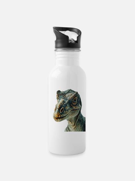 Dinosaurier - Trinkflasche mit integriertem Trinkhalm - Weiß