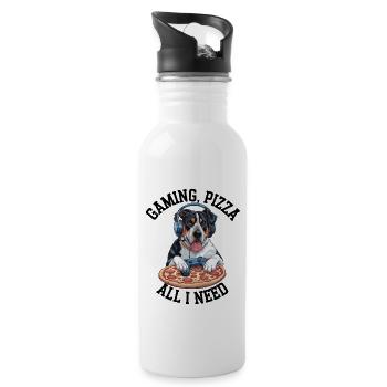 Funny Dog Gaming Pizza Gamer Gamer Gaming - Water bottle with straw - white - Right