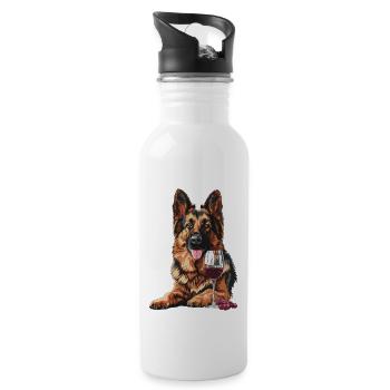 Deutscher Schäferhund - Trinkflasche mit integriertem Trinkhalm - Weiß - Rechts