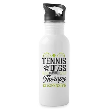 Funny Tennis Player Racket Dog - Trinkflasche mit integriertem Trinkhalm - Weiß - Rechts