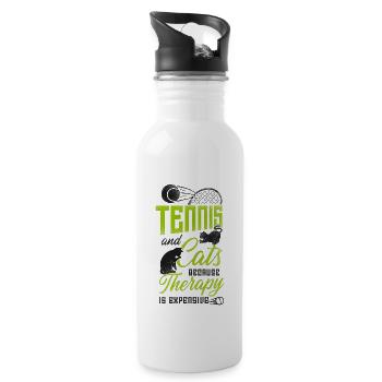 Funny Tennis Player Racket Cat - Trinkflasche mit integriertem Trinkhalm - Weiß - Rechts