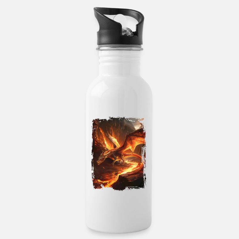 Drachen - Trinkflasche mit integriertem Trinkhalm - Weiß